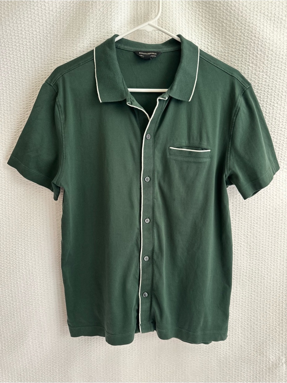 BANANA REPUBLIC Luxe Touch Dark Green Button Front Polo Shirt Medium Cotton